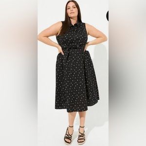 Torrid size 1 14/16 NWTMidi Poplin Collared Shirtdress Black & white